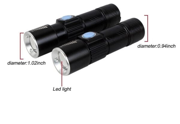 Mini LED flashlight, Rechargeable USB port, 4x zoom multiplier, long range - Image 2