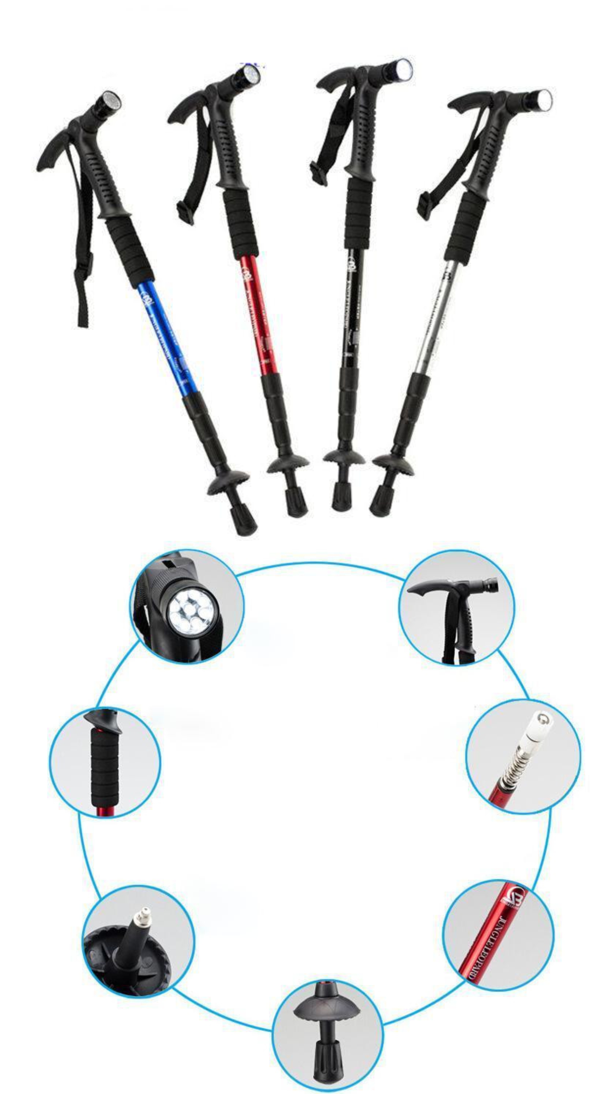 Extendable Hiking stick and pole with compass and torch Topgears.pk