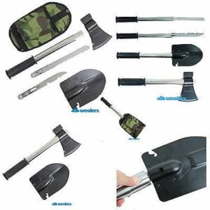 Multitool shovel, axe and knife tool for camping and hiking