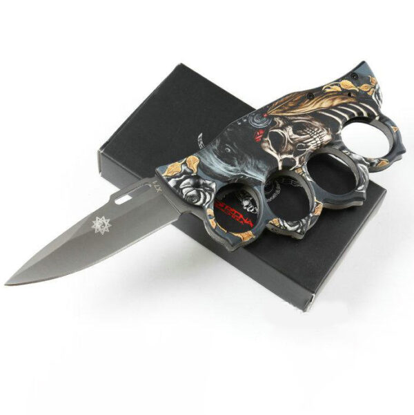 Knuckle Duster Folding Skull Knife